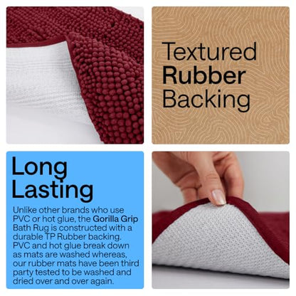 GORILLA GRIP Bathroom Rug Sets 3 Piece, Bath Mat Set and Oval Toilet Base with Rubber Backing, Plush Absorbent Shaggy Chenille Washable Mats, Includes 24x19.5, 24x17 and 36x24 Inch Rugs, Burgundy - color: Burgundy, style: 24"x19.5" + 24"x17" + 36"x24" - 3