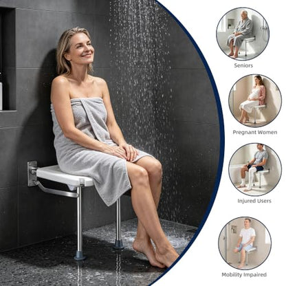 Wall-Mounted Foldable Shower Seat for Seniors | 400 lbs Capacity, Space-Saving Bath Bench for Seniors, Pregnant Women & Mobility Impaired, Non-Slip Feet, Drainage Holes