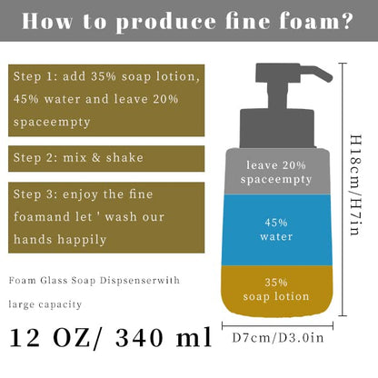 Easy Tang Glass Foaming Soap Dispenser with Black Pump, 12 OZ Vintage-Inspired Modern Glass Refillable Bottle, Hand Soap for Bathroom Countertop and Kitchen