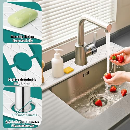 23.6 Inch Stone Faucet Mat for Kitchen Sink, Diatomite Absorbent Fast Drying Stone Sink Tray, Faucet Splash Guard Prevents Moisture for Kitchen Bathroom Countertop