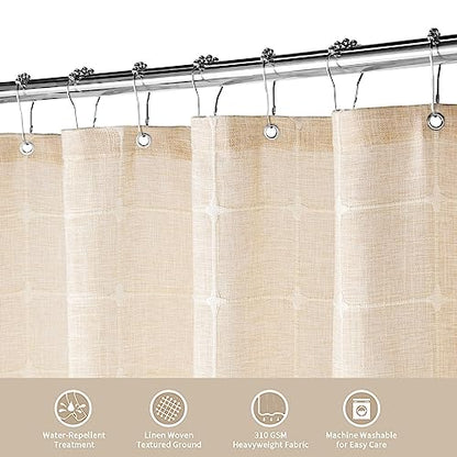 Boho Farmhouse Classic Plaid Linen Tassel Shower Curtain Cream,36x72 | Small Stall Half Size,310GSM Linen Blend Heavy Duty Cloth,3-side Tassels,Wrinkle Resistant,Rustic Bohemian Country design - color: Cream, size: 36"W x 72"L (Pack of 1)