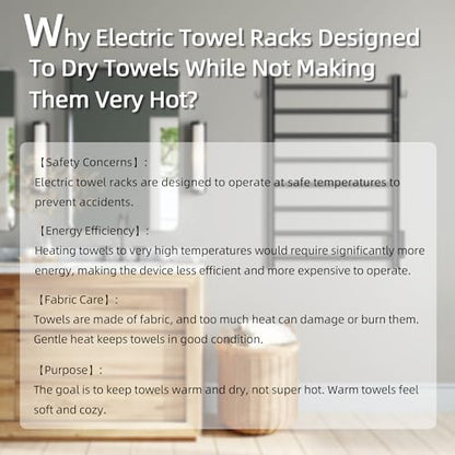 P&Dlusir EL13 Heated Towel Rack, Matte Black, 8 Bar | Fast Heat in 2 Min, Smart Timer, Thermo Control, Memory Functoion, Stainless Steel, Hard-Wired/Plug-in - color: Matte Black, size: 21.65"W x 31.54"H
