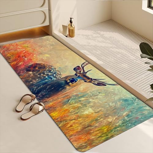 Bathroom Runner Mat Rugs Long,Hipster Deer Landscape Nature Scenery Picture Diatomite Stone Bath Mat Large Absorbent Diatomaceous Earth Mat Non Slip Fast Dry Shower Mat Bathroom Rugs 16x42in - color: Design07
