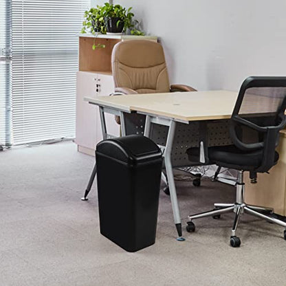 Cand 14 L/ 3.2 Gallon Small Plastic Trash Can, Slim Swing Lid Garbage Bins | Black - color: Black