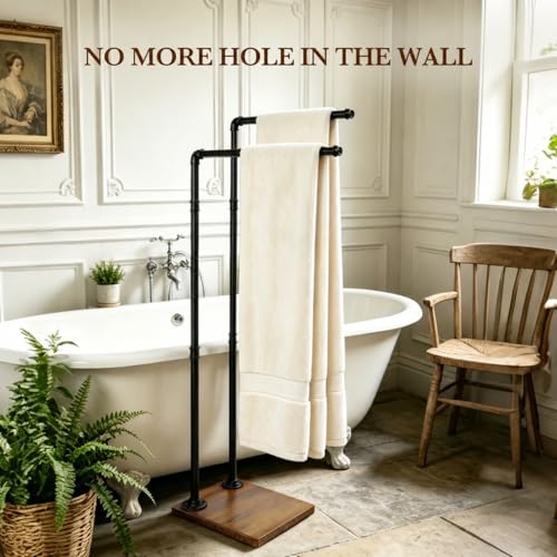 Hjarta Freestanding Towel Rack for Bathroom, 2-Tier Free Standing Towel Stand, Farmhouse Towel Holder for Bath Towel Sheet, Rustic Brown - color: Rustic Brown