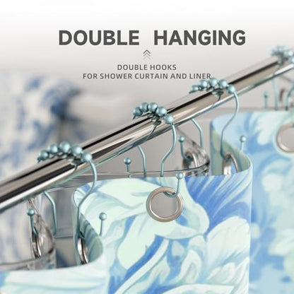 Bathway Shower Curtain Hooks, Shower Curtain Rings Rust Proof Double Hook Shower Curtain Hooks, 12 Pcs Shower Hooks for Shower Curtain, Shower Rings for Curtain, Metal Shower Rod Hooks Lightcyan - color: Lightcyan