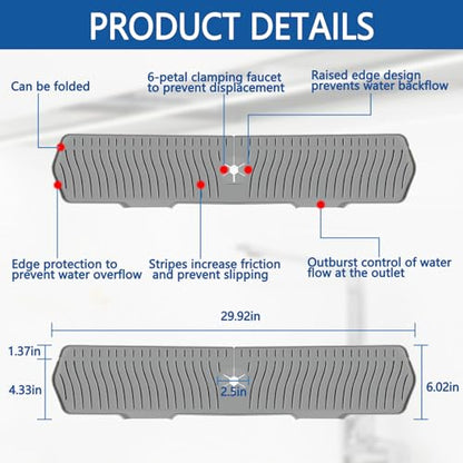 Kitchen Sink Splash Guard Gen2-30" x 6'' Silicone Sink Mat Splash Guard fit for Countertop, Bathroom,Farmhouse,RV by EBIGIC (Grey) - color: Grey 30in, size: 30”x 6.0”