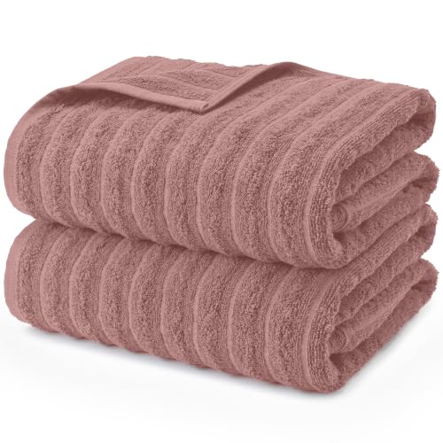 DAN RIVER Ribbed Extra Large Bath Sheets Pack of 2, 35 x 70 Inches, Dusty | Oversized Bath Sheets with Full Body Coverage, Quick Dry & Highly Absorbent Bath Towels for Home, Hotel, Spa & Everyday Use - color: Dusty Rose, size: Bath Sheet 35x70" (PK 2)