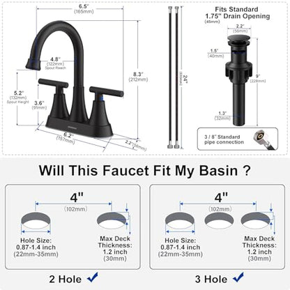 Matte Black Bathroom Faucets, Hurran 4 inch Centerset 2-Handle Lead-Free | Bathroom Sink Faucet with Pop-up Drain and Supply Lines, Stainless Steel Faucet for Vanity RV Restroom Laundry, 2 Pack - color: Matte Black X 2