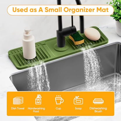 17.7'' Faucet Mat for Kitchen Sink Splash Guard[7° Slope Fast Self-draining][Snap Lock Fit] Folding Kitchen Sink Faucet Mat Splash Guard Kitchen Sink Area Water Splash Guard Behind Faucet Draining Mat - color: Green, size: 17.7" x 5.5"