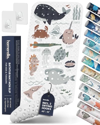 homerella Bathtub Mat Non Slip Kids 40x16 Baby Bath Mat Non Slip Anti Mold | 100% BPA Free, Non Toxic, Mildew Resistant, Machine Washable, Extra Long Kids Bath Mat for Tub Non Slip, Toddler Bath Mat - color: Earthy Underwater Abc, size: 40" x 16" (Rectang