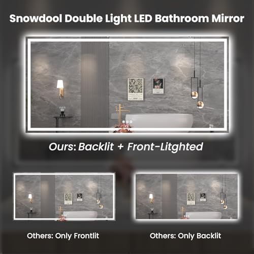 Snowdool 84 x 40 in LED Bathroom Mirror, Front and Backlit, Anti-Fog | Front and Backlit, 3 Color Temperatures, Anti-Fog, Tempered Glass - size: 40"L x 84"W