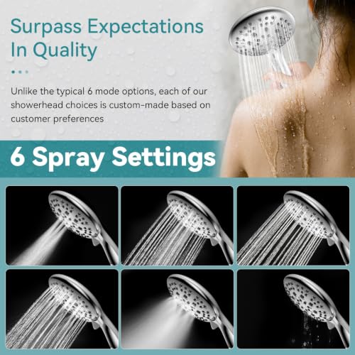 JDO High Pressure Handheld Shower Head, 6 Spray Settings, 4.3" High Flow Hand Shower Set with 59" Stainless Steel Hose and Adjustable Bracket for Bathroom Gym Hotel - color: Chrome Polished