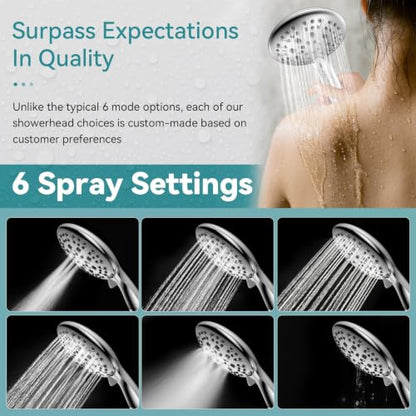 JDO High Pressure Handheld Shower Head, 6 Spray Settings, 4.3" High Flow Hand Shower Set with 59" Stainless Steel Hose and Adjustable Bracket for Bathroom Gym Hotel - color: Chrome Polished