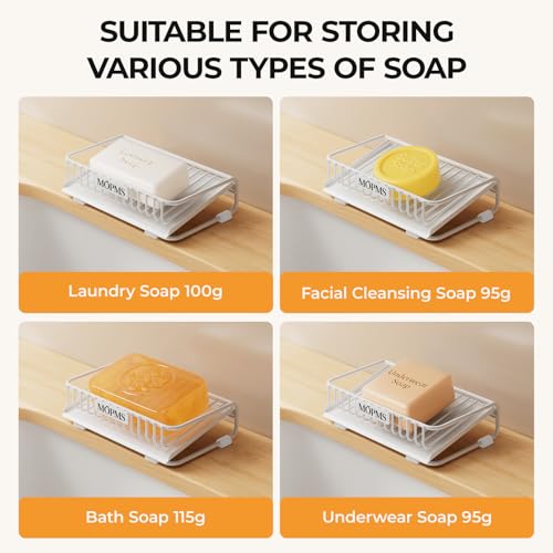 MOPMS Self Draining Soap Dish, Carbon Steel Bar Soap Holder for Shower | Waterfall Design Soap Saver for Bathroom, Kitchen Sink and Countertop, Sponges, Dispensers, White - color: White
