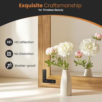 Wood Framed Bathroom Vanity Mirror for Wall, 30"x55" Farmhouse Mirror | Solid Wood Frame, HD Shatterproof Glass, Vertical/Horizontal Hanging, Ideal for Bathroom, Living Room, Bedroom - size: 30"L x 55"W