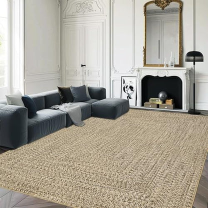 Printed Washable 3x5 Rug Modern Non Slip Entryway Rug Small Living Room Rug Braided Soft Throw Rugs Low Pile Stain Resistant Carpet for Office Bedroom Nursery Dining Room 3'x5' Beige/Grey - color: Natural, size: 3' x 5' (Rectangular)
