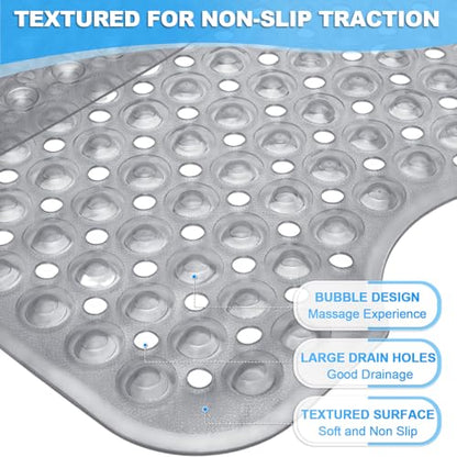 Bathtub and Shower Mats, 40x16 Inch Extra Large Non Slip Soft Bath Tub Mat with Suction Cups and Drain Holes for Bathroom Floor and Keep Tubs Clean, Machine Washable, Clear Gray - color: Clear Gray