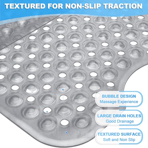 Bathtub and Shower Mats, 40x16 Inch Extra Large Non Slip Soft Bath Tub Mat with Suction Cups and Drain Holes for Bathroom Floor and Keep Tubs Clean, Machine Washable, Clear Gray - color: Clear Gray