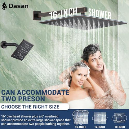 Dasan Thermostatic Dual Shower System with 6 Body Jets, 6-Inch Shower & 16” Rainfall Shower, Luxury Oil Rubbed Bronze Shower Faucet Set Rain Shower System for Couples/2-Person - color: Oil Rubbed Bronze