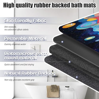 Bathroom Runner Mat Rugs Long,Galaxy Nebula Space Universe Starry creative design Diatomite Stone Bath Mat Large Absorbent Diatomaceous Earth Mat Non Slip Fast Dry Shower Mat Bathroom Rugs 16x42in - color: Design04