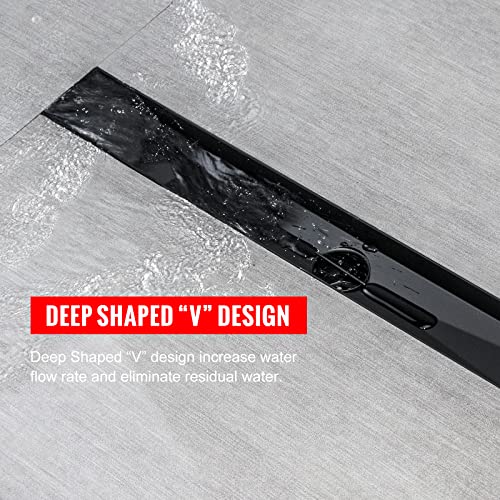 SaniteModar Linear Shower Drain 24 inch Matte Black - Capsule Pattern Grate | AISI 304 Stainless Steel Matte Black Linear Dain Rectangle Shower Floor Drain with Hair Strainer and Leveling Feet - size: 24 inch