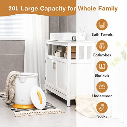 COSTWAY Bucket Style Towel Warmer,Fragrance Holder, Fits up to Two 40” x 70” Oversized Towels, Bathrobes, Blankets, Auto Shut Off, Luxury Towel Warmer for Bathroom, Spa - color: White