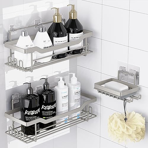 Shower Caddy Shelves Organizer Rack, 3 Pack Shower Caddy with Soap Holder, No Drilling Wall Mounted Self Adhesive Shower Shelves for Inside Shower, Paint Nickel - color: Paint Nickel