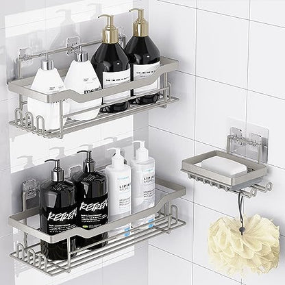 Shower Caddy Shelves Organizer Rack, 3 Pack Shower Caddy with Soap Holder, No Drilling Wall Mounted Self Adhesive Shower Shelves for Inside Shower, Paint Nickel - color: Paint Nickel