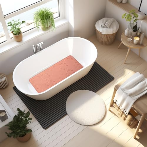 Bathtub Mat Non Slip, Soft Foam Bath Mat for Tub, Bathtub Mat with Drain Holes, Suction Cups Shower Mat (Orange, 36''X17'') - color: Orange