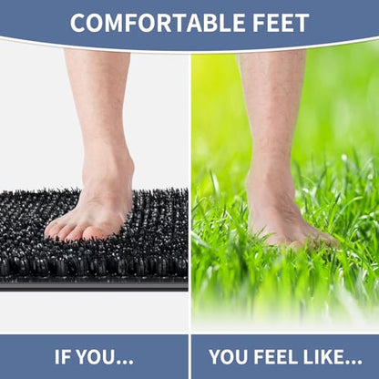 Yolife Shower Foot Scrubber Mat, Anti-Slip Bath Mat with Scrub Bristles, Soft Shower Foot Massager with Strong Suction Cups for Soothe Achy Feet, 25.6" x 13.4" - color: Black, size: 25.6" x 13.4" (Rectangular)