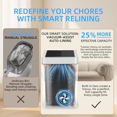 4.5 Gallon Slim Bathroom Touchless Trash Can, Automatic Smart Trash Can with Air-Press Bag Expander, Sensor Lid Waste Bin for Bedroom, Office & RV, White - size: 4.5 Gallon-P