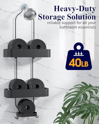 Kitsure Shower Caddy Hanging, No-Drill Bathroom Shelves, Black, 28.5" H | Bathroom Organizers and Storage, Wobble-Free Shower Organizer with Adhesive Tapes, Rust-Proof Shower Storage for Toiletries