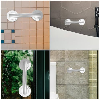 HEMOTON Heavy Duty Suction Grab Bars for Shower and Bathtub, 2pcs Removable Suction Cup Handles Strong Hold, Medium Silver Safety Handrails for Seniors and Elderly Bathroom Aid