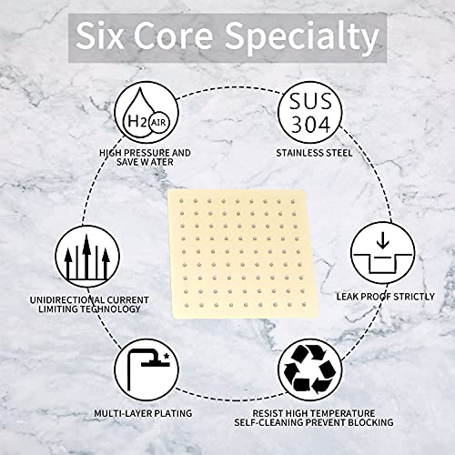 Brushed Gold Shower Faucet GGStudy Single Function Shower Trim Kit with Rough-in Valve Shower Set Bath Rainfall Shower Faucet System 8inch Square Stainless Steel Metal Shower Head - color: Brushed Gold, style: Square