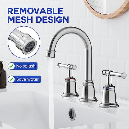 Classical 8 inch Bathroom Faucet, Bathroom faucets for Sink 3 Holes, Widespread Brushed Nickel Bathroom Faucet with Pop Up Drain and cUPC Lead-Free Hose (Chrome 1 Packs) - color: Chrome, size: 8 Inch