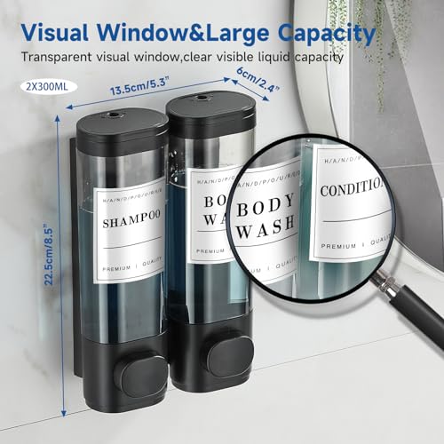 Shampoo and Conditioner Dispenser,Unisense Shower Soap Dispenser 2 Chamber No Drill Wall-Mounted Shampoo Dispenser for Shower Wall Mounted Shower Dispenser for Bathroom Hotel Large Capacity,Black - color: Black 2 Chamber