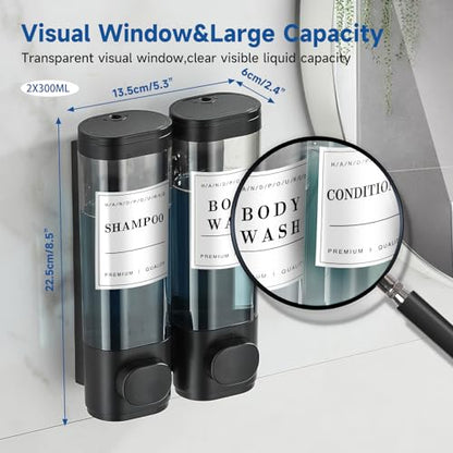 Shampoo and Conditioner Dispenser,Unisense Shower Soap Dispenser 2 Chamber No Drill Wall-Mounted Shampoo Dispenser for Shower Wall Mounted Shower Dispenser for Bathroom Hotel Large Capacity,Black - color: Black 2 Chamber