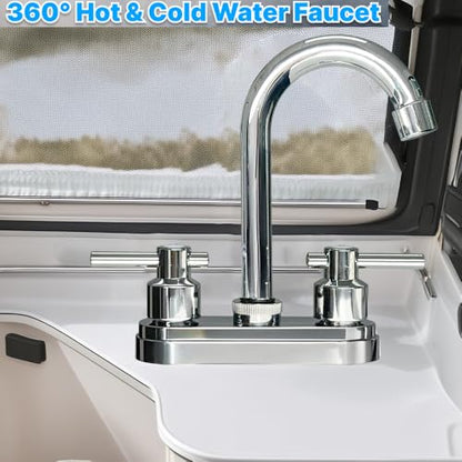 Bathroom Faucets,Black Bathroom Sink Faucet 2 Hole,Centerset 4 inch Bathroom Faucet with Two Handle and 2 Supply Hoses,Bathroom Faucets for Sink Vanity,Chrome - color: Chrome