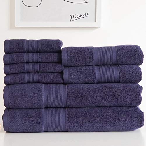 Luzia 8 Piece Bathroom Towel Set - 100% Turkish Cotton, Premium Quality - 2 Bath Towels 2 Hand Towels and 4 Washcloths (Navy Blue) - color: Navy Blue