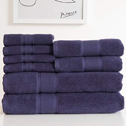 Luzia 8 Piece Bathroom Towel Set - 100% Turkish Cotton, Premium Quality - 2 Bath Towels 2 Hand Towels and 4 Washcloths (Navy Blue) - color: Navy Blue