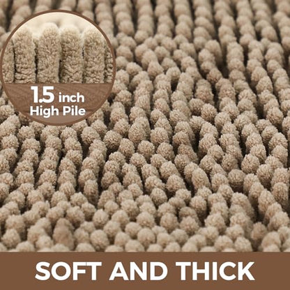 Bcoimo U Shaped Bath Rug Mat Set,2 Piece Chenille Latte Toilet Bathroom Rug | Extra Soft Bathroom mat set;Non Slip with Rubber Back Bath Mats;High Absorbent And Quick Dry Microfiber mat; Machine Washable - color: Latte, size: U24×20 Plus 30×20