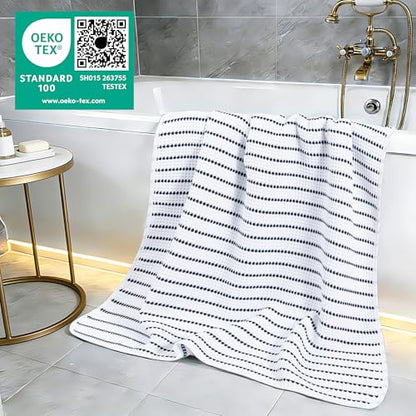 POLYTE 430 GSM Poly Blend Microfiber Quick Dry Waffle Bath Towel, 30x60 in | 4 Pack, Oversize, Lint Free, Body Towel - color: White/Black