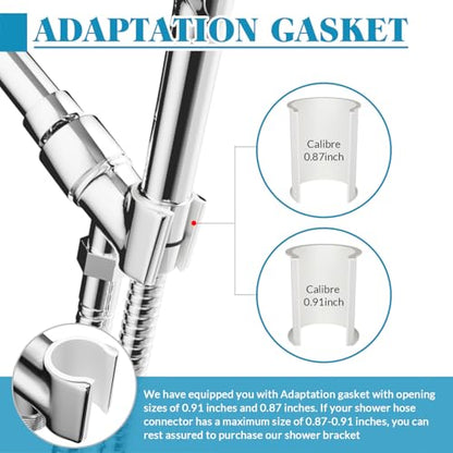 Adjustable Handheld Shower Head Holder Bracket Easy Wall Mount Shower Head Mount for Bathroom Hand Shower All Metal Adjustable Shower Bracket for Connecting Shower Arm and Shower Hose (Chrome) - color: Polished Chrome