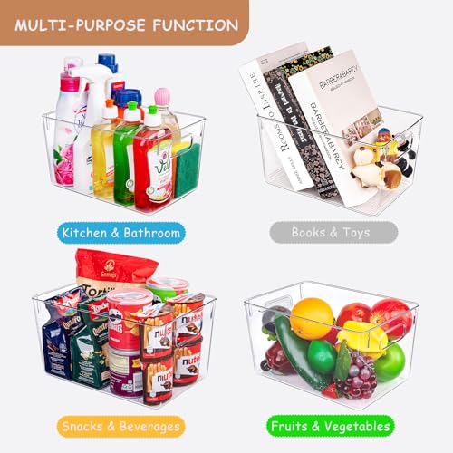 6 Pack Large Clear Plastic Storage Bins, Kitchen &Pantry Organizer | Heavy-duty 450g BPA-free PETG containers with handles for fridge, under-sink, bathroom, office, closet, and garage storage - size: 6 Large & 0 Small