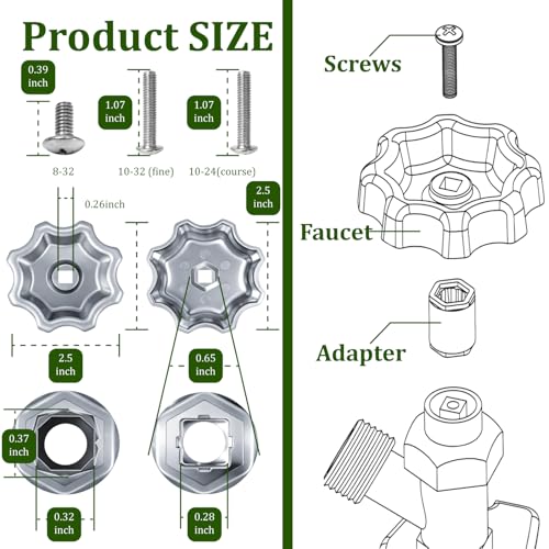 Outdoor Faucet Handle Replacement,Compatible with Outdoor Faucets | Adapter Fits 8 or 12-Point Broaches,Compatible with 3/8" Square Stems,Rust-Resistant Metal,Screws Included
