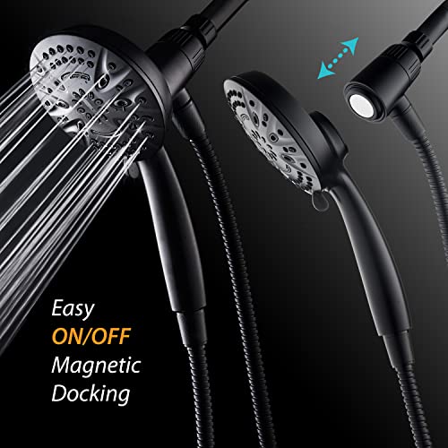 AquaDance New Magnetic Docking 8-setting High Pressure Handheld Shower Head | Space-age Magnetic Guidance Bracket System, Giant 5-inch Face, Extra-long 72-inch Stainless Steel Hose - Black - color: Matte Black