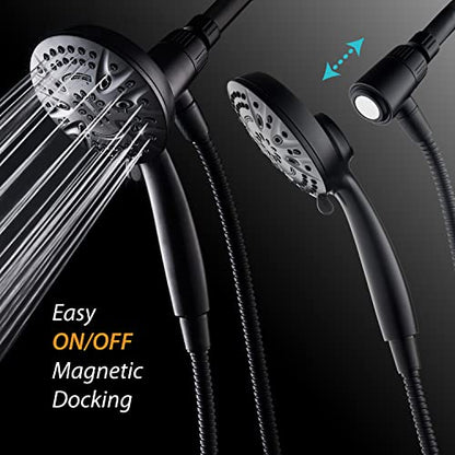 AquaDance New Magnetic Docking 8-setting High Pressure Handheld Shower Head | Space-age Magnetic Guidance Bracket System, Giant 5-inch Face, Extra-long 72-inch Stainless Steel Hose - Black - color: Matte Black