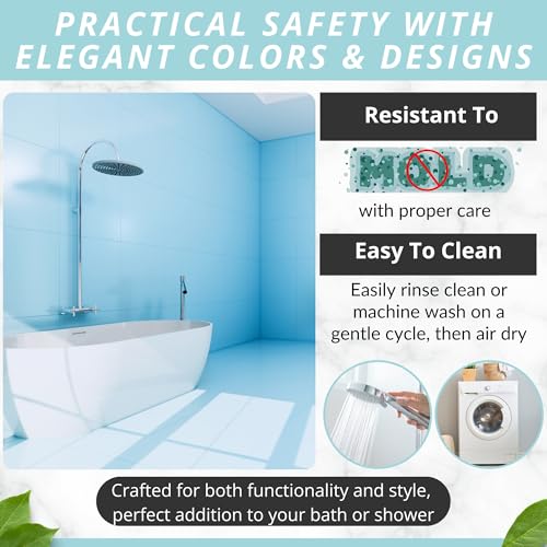 ENKOSI Non-Slip Bath & Shower Mat 40x16 Extra Long, Suction & Drain Holes | Clear Blue look; Durable PVC; 40x16 in, Clear Blue - color: Clear Blue