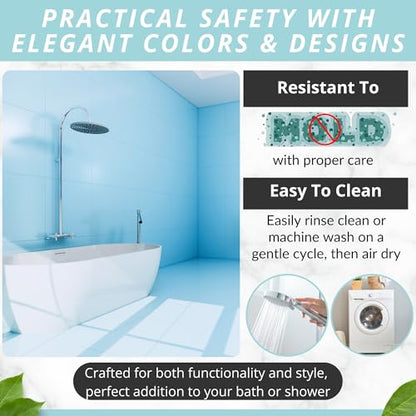 ENKOSI Non-Slip Bath & Shower Mat 40x16 Extra Long, Suction & Drain Holes | Clear Blue look; Durable PVC; 40x16 in, Clear Blue - color: Clear Blue